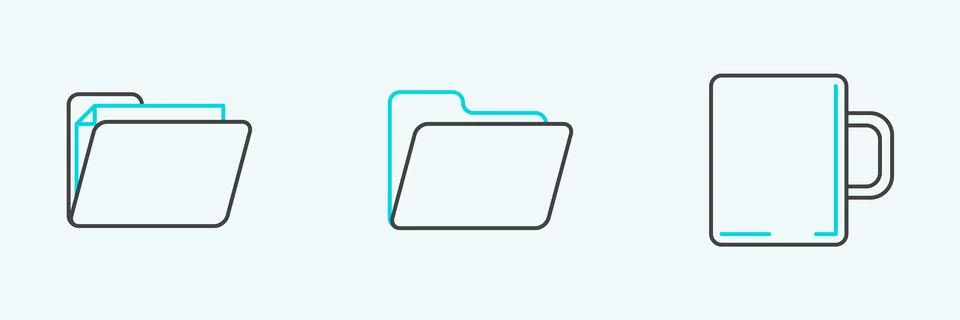 Set line Coffee cup, Document folder and  icon. Vector Stock Illustration