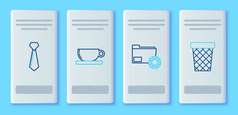 Set line Coffee cup flat, Folder settings with gears, Tie and Trash can icon Stock-Illustration