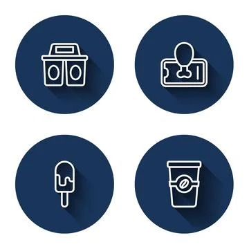 Set line Coffee cup to go, Food ordering on mobile, Ice cream and with long Ilustração Stock