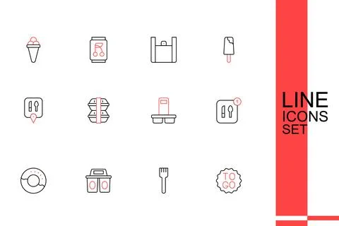 Set line Coffee cup to go, Fork, Donut, Food ordering, Lunch box and Cafe a.. Stock Illustration