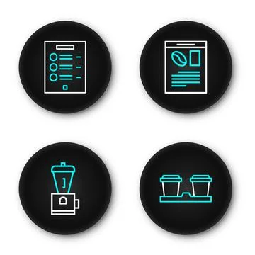 Set line Coffee cup to go, Electric coffee grinder, Newspaper and and menu .. Stock Illustration