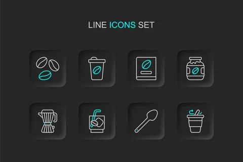 Set line Coffee cup to go, Teaspoon, Espresso tonic coffee, maker moca pot,.. Stock Illustration