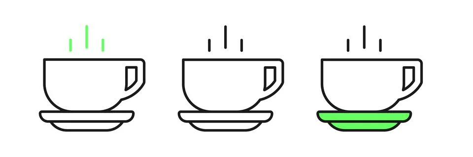 Set line Coffee cup icon isolated on white background. Tea cup. Hot drink c.. Stock Illustration
