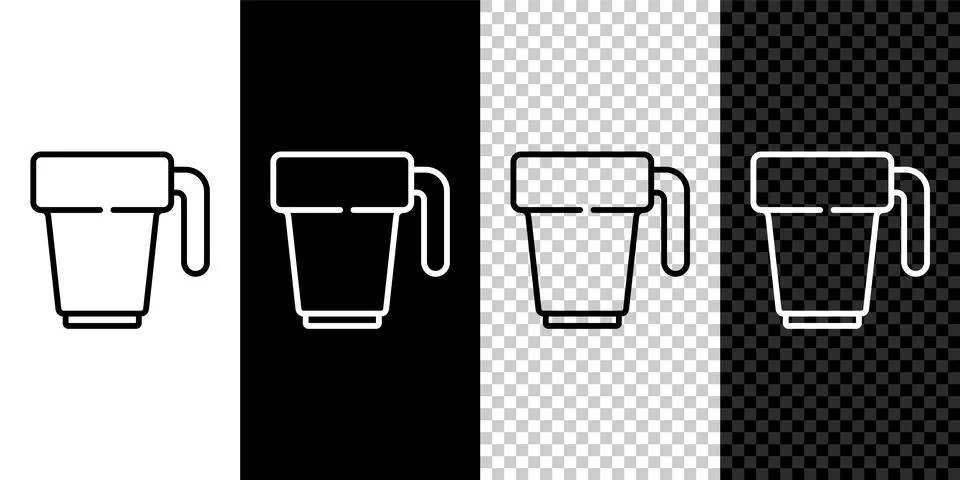 Set line Coffee cup icon isolated on black and white background. Tea cup. Hot Stock Illustration