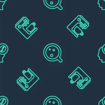 Set line Coffee cup, machine and Barista on seamless pattern. Vector イラスト素材