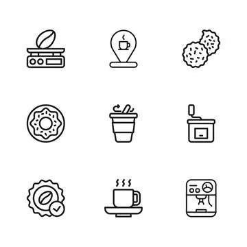 Set line Coffee cup, Manual coffee grinder, machine, to go, Cookie or biscu.. Stock Illustration