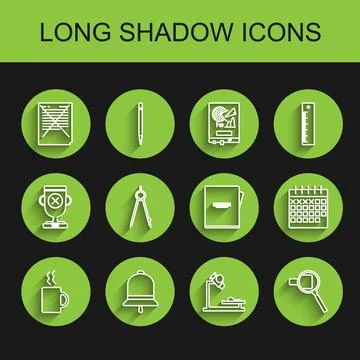 Set line Coffee cup, Ringing bell, Exam paper with incorrect answers survey イラスト素材