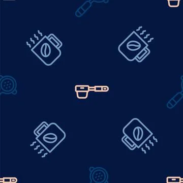 Set line Coffee filter holder, cup and on seamless pattern. Vector イラスト素材