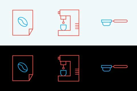 Set line Coffee filter holder, poster and machine icon. Vector Illustration