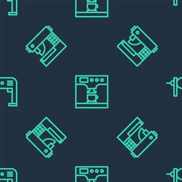 Set line Coffee machine and cup, Sewing and Electric drill on seamless pattern Illustrazione stock