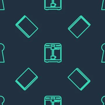 Set line Coffee machine and cup, Book and Keyhole on seamless pattern. Vector 스톡 일러스트