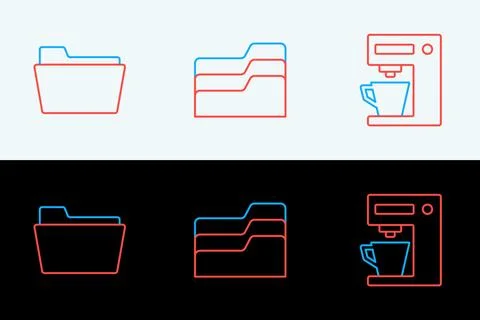 Set line Coffee machine, Document folder and  icon. Vector Stock-Illustration