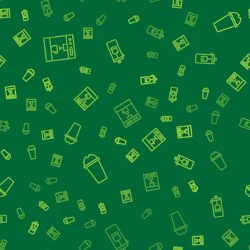 Set line Coffee machine, Milkshake and French press on seamless pattern. Vector 스톡 일러스트