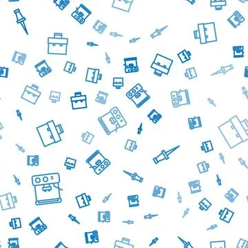 Set line Coffee machine, Push pin and Briefcase on seamless pattern. Vector Stock Illustration
