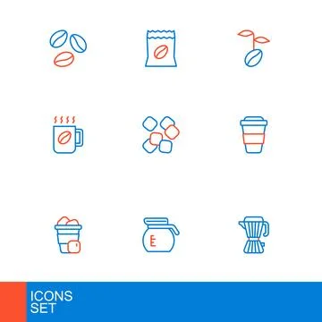 Set line Coffee maker moca pot Iced coffee cup to go Sugar cubes beans and Ba イラスト素材