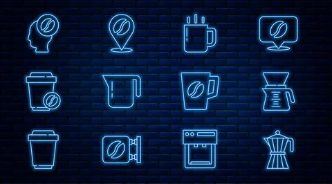 Set line Coffee moca pot, Pour over coffee maker, cup, to go, Barista, and Ilustración de archivo