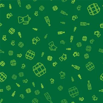 Set line Coffee moca pot, Barrel for wine and Bottle on seamless pattern. Vector Illustrazione stock