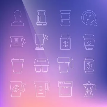 Set line Coffee moca pot, Bag coffee beans, cup to go, Pour over maker, Irish Ilustración de archivo