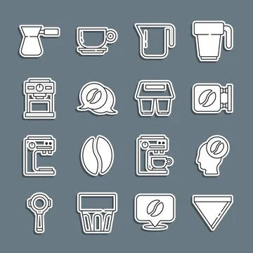 Set line Coffee paper filter, Barista, Street signboard coffee, pot, and co.. Illustration