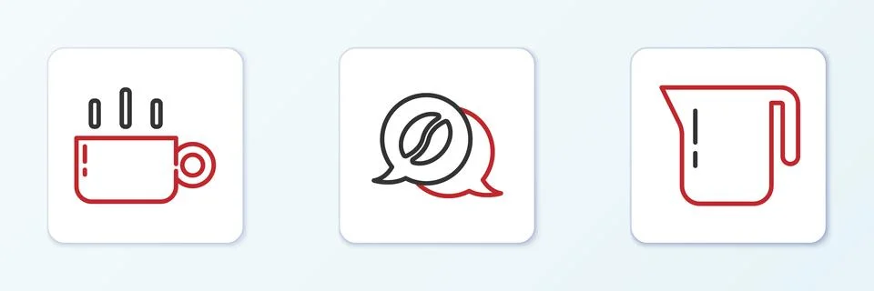 Set line Coffee pot, cup and and conversation icon. Vector Stock Illustration