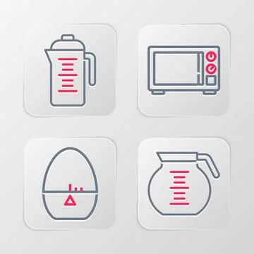Set line Coffee pot, Kitchen timer, Microwave oven and Teapot icon. Vector Stock Illustration