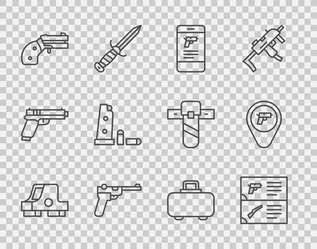 Set line Collimator sight, Weapon catalog, Shop weapon in mobile app, Mauser gun Stock-Illustration