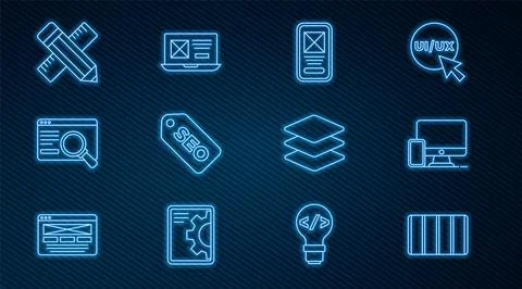 Set line Color palette guide, Monitor and mobile, UI UX design, SEO optimizat Stock Illustration