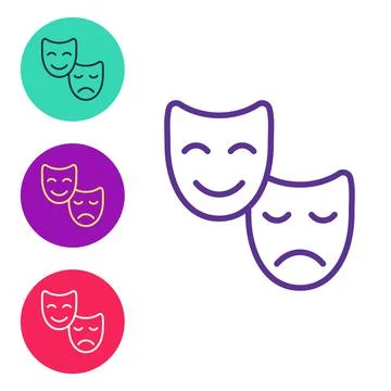 Set line Comedy and tragedy theatrical masks icon isolated on white background Stock Illustration