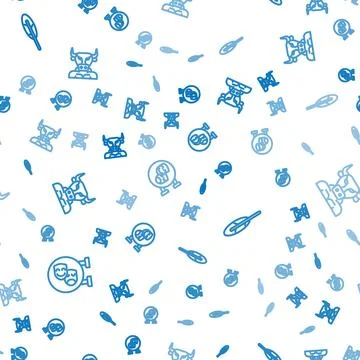 Set line Comedy and tragedy masks, Feather pen and Minotaur on seamless pattern Illustrazione stock