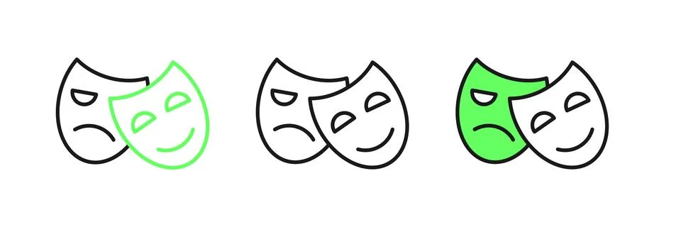 Set line Comedy and tragedy theatrical masks icon isolated on white backgro.. Stock Illustration