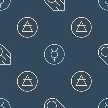 Set line Comet, Air element and Symbol Mercury on seamless pattern. Vector Illustrazione stock