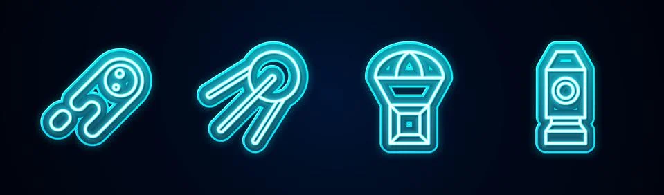 Set line Comet falling down fast, Satellite, Box flying on parachute and Rocket イラスト素材