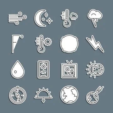 Set line Comet falling down fast, Eclipse of the sun, Lightning bolt, Meteo.. 스톡 일러스트