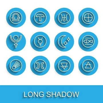 Set line Comet, Pisces zodiac, Libra, Earth element, Air, Symbol Mercury,  .. Stock Illustration
