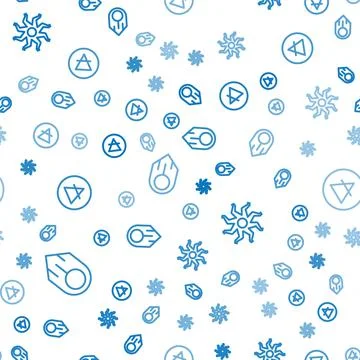 Set line Comet, Sun and Air element on seamless pattern. Vector Stock Illustration