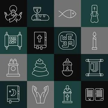 Set line The commandments, Decree, paper, parchment, scroll, Burning candle.. Illustrazione stock