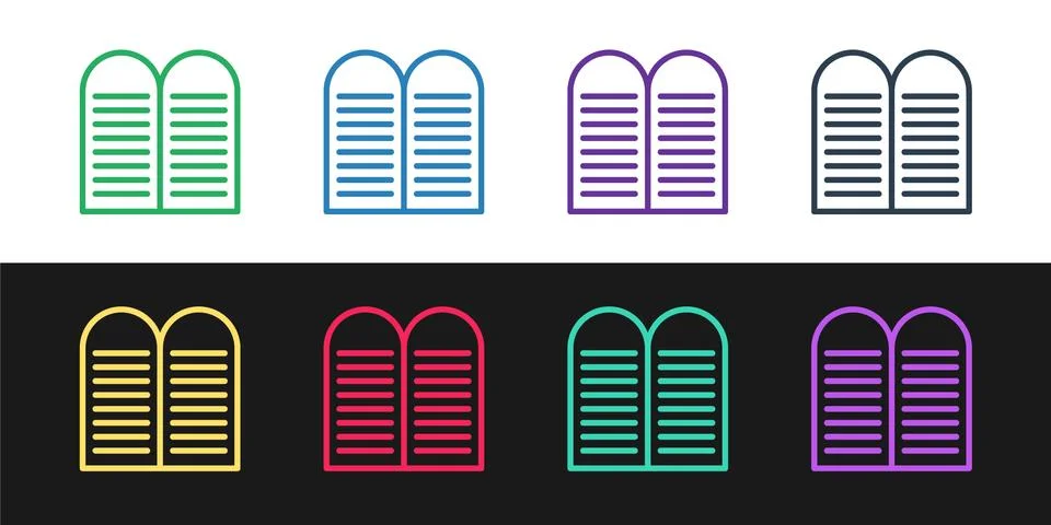 Set line The commandments icon isolated on black and white background. Gods law Stock Illustration