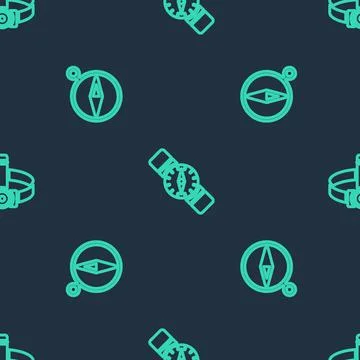 Set line Compass, and Head flashlight on seamless pattern. Vector イラスト素材