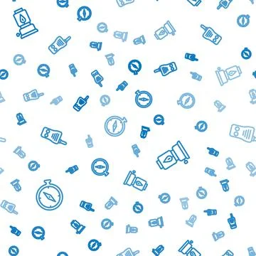 Set line Compass, Camping lantern and Walkie talkie on seamless pattern. Vector Stock Illustration