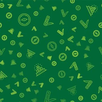 Set line Compass, Chichen Itza in Mayan and Swiss army knife on seamless pattern Stock Illustration