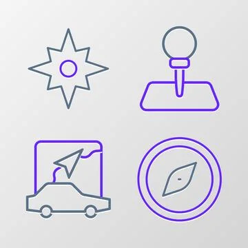 Set line Compass, City map navigation, Push pin and Wind rose icon. Vector 스톡 일러스트