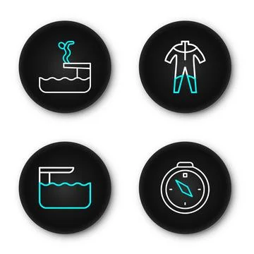 Set line Compass, Diving board or springboard, Wetsuit for scuba diving and.. Stock Illustration