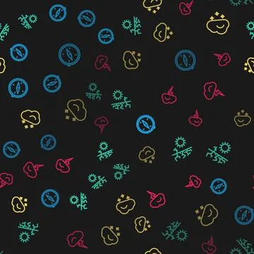 Set line Compass, Drought, Cloud with snow and Storm on seamless pattern. Vec Stockillustratie