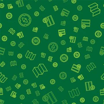 Set line Compass, Folded map and Toll road traffic sign on seamless pattern Illustrazione stock