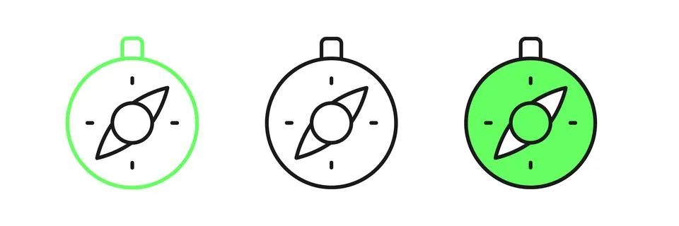 Set line Compass icon isolated on white background. Windrose navigation sym.. Ilustración de archivo