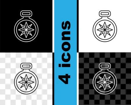 Set line Compass icon isolated on black and white, transparent background. .. Stock Illustration
