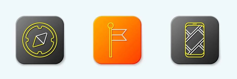 Set line Compass, Location marker and City map navigation icon. Vector 스톡 일러스트
