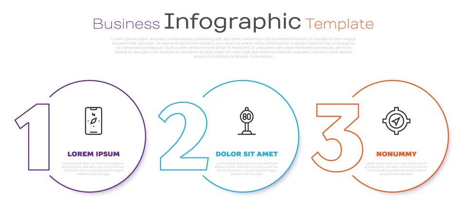 Set line Compass on mobile, Speed limit traffic and . Business infographic Stock-Illustration