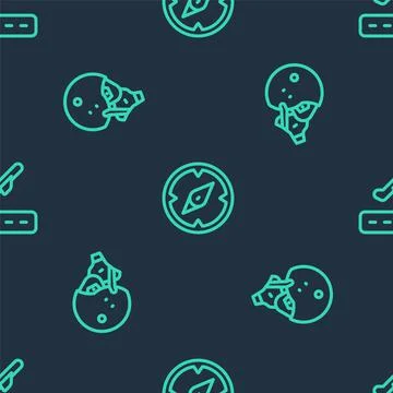 Set line Compass, Modern pilot helmet and Plane takeoff on seamless pattern Stock Illustration