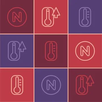 Set line Compass north, Thermometer and icon. Vector Ilustração Stock